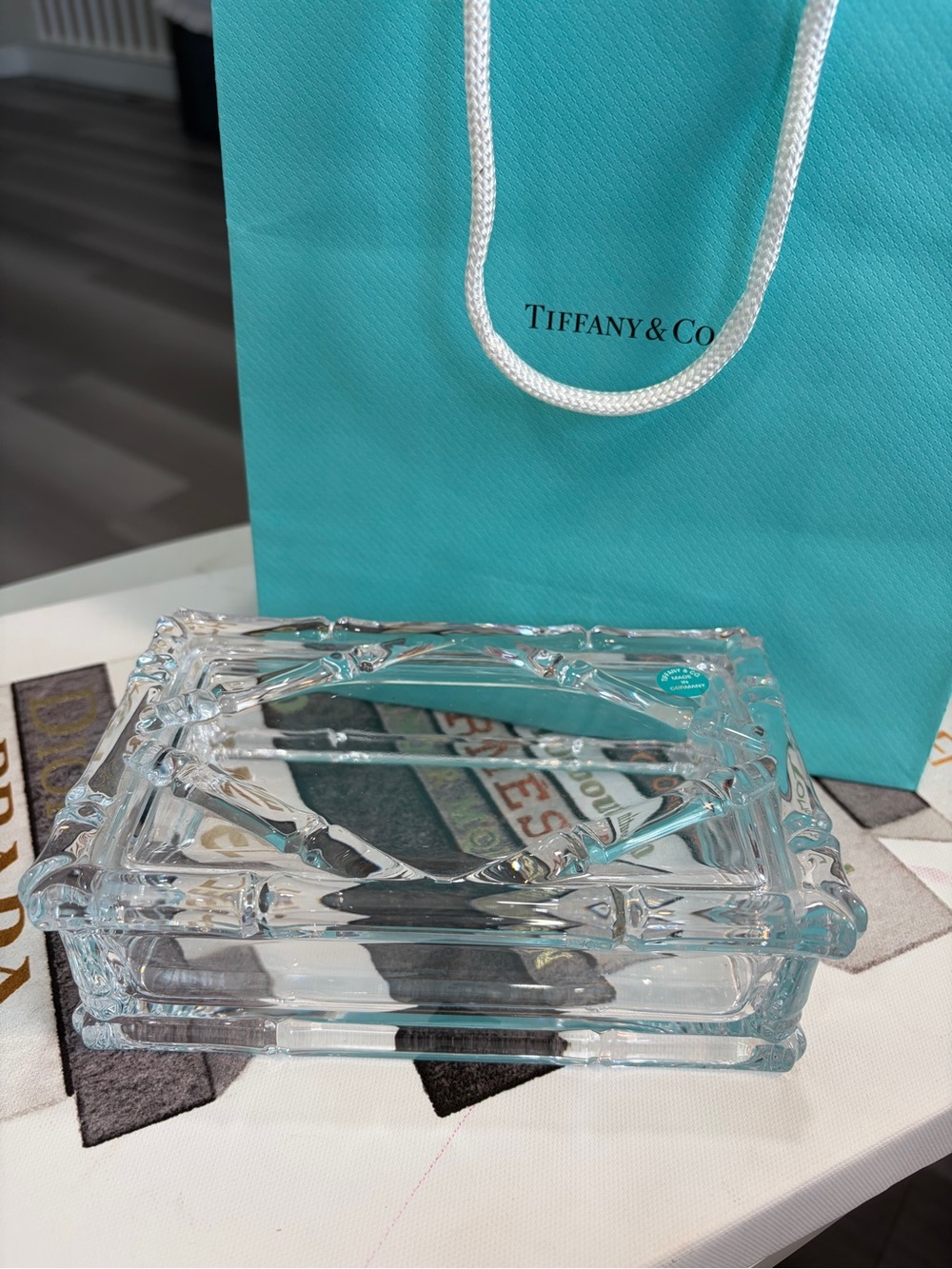 🎋Tiffany & Co. Bamboo Crystal Glass Jewelry Trinket Box Made in Germany 🇩🇪